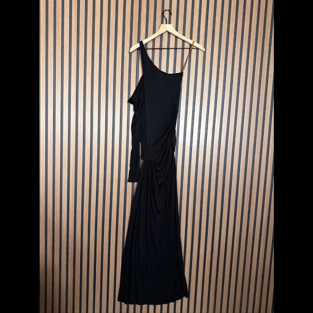 Young Fabulous & Broke Dress XS Women Black Maxi Ruched One Sleeve Cold Shoulder - Picture 2 of 7
